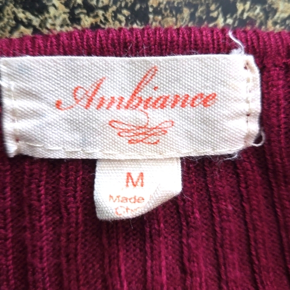 Ambience Burgundy Ribbed Crop Top Women’s M Long Sleeve Side Grommets & Ties - Picture 10 of 12